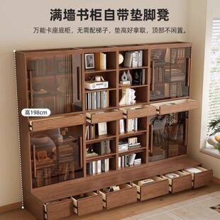 新款实木书柜满墙卡座一体整墙大蜡书架组合柜木置物落APJ白地橱柜