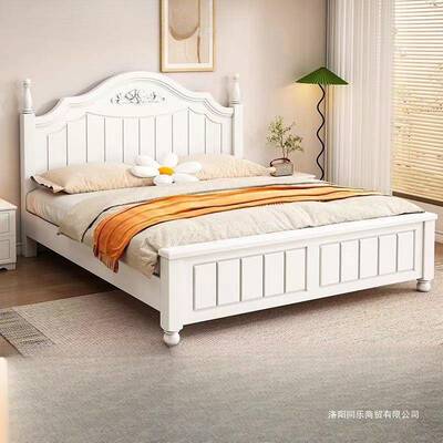 纯色实木床现代简约双单人床.经济卧室出租房KMK用主米卧公型主人