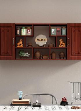 简约WBP壁挂式博H古架防尘玻璃带客厅墙上宝阁红酒摆件茶多具门置