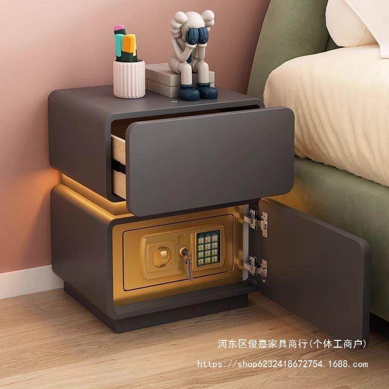 智床柜一头体险现代家SOZ用卧室多功能无线收纳保险箱保柜带灯简