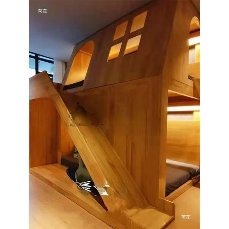美式全实木滑堡儿童房公树屋床双层上下高低床主城带梯009多功能