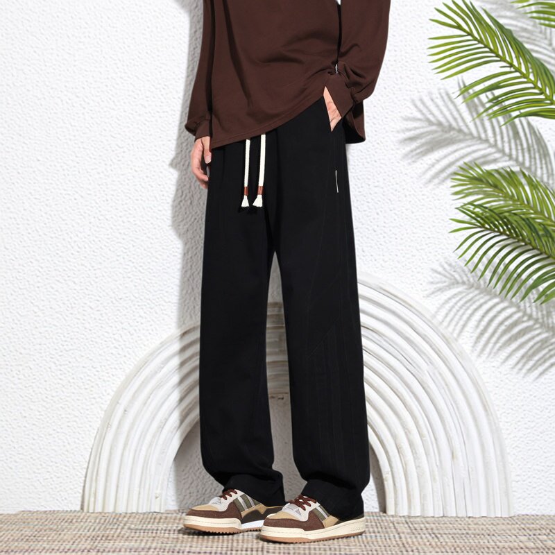 黑色纯棉透气宽松休闲裤春秋新款冲锋裤直筒长裤男裤子