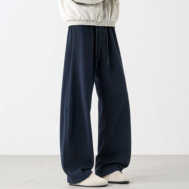 美式风针织休闲裤男春季弯刀长裤宽松复古拼接运动裤