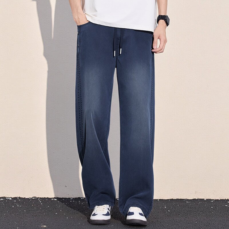 天丝休闲裤男士春季莱赛尔直筒宽松百搭帅气运动长裤子