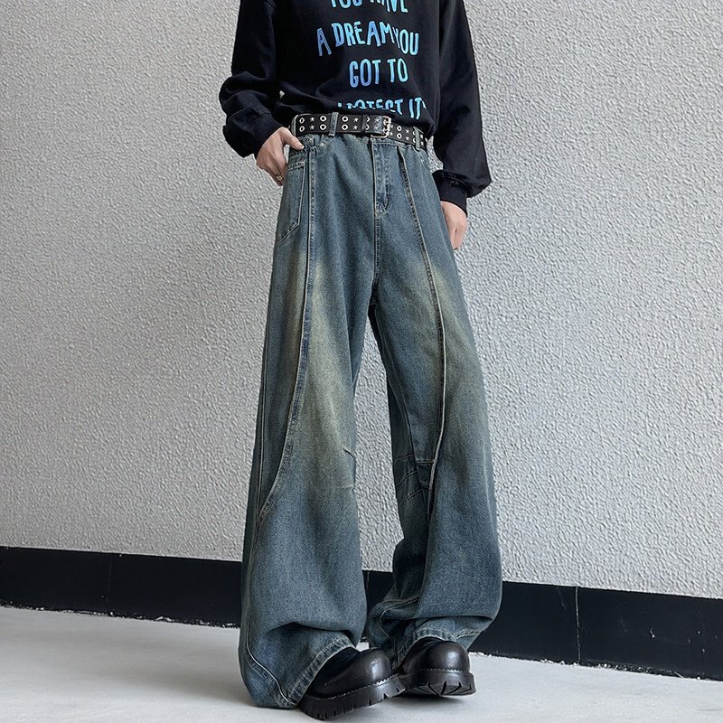 2026春秋新款拼接做旧痞帅宽松牛仔裤,男装,牛仔裤,淘宝优惠券,粉丝福利购,淘宝优惠卷