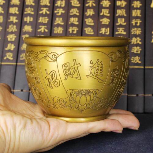 黄铜百富缸小米缸带盖铜罐摆件聚财缸小缸香炉烟灰缸