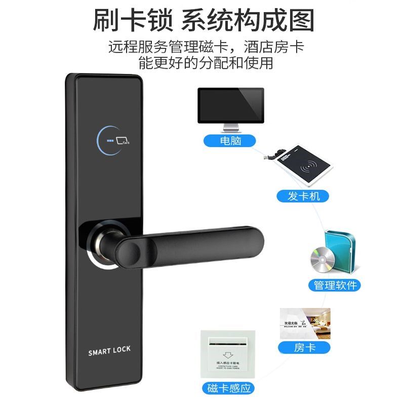 酒店门锁宾馆刷卡锁木门免开孔锁公寓密码锁民宿远程蓝牙通通锁