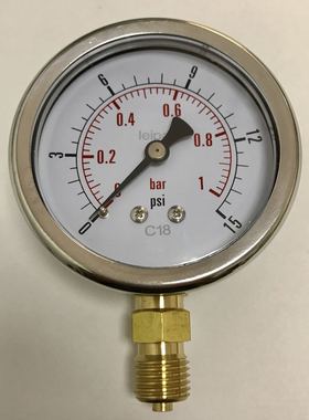 压力表 直径63mm (前面68mm后61mm)压力1bar 15psi 螺纹m14x1.5