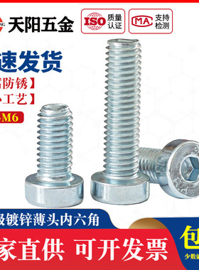 M3M4M5M6M81M0M12M16 8.8级镀锌薄头内六角螺丝钉矮头螺栓DIN7984
