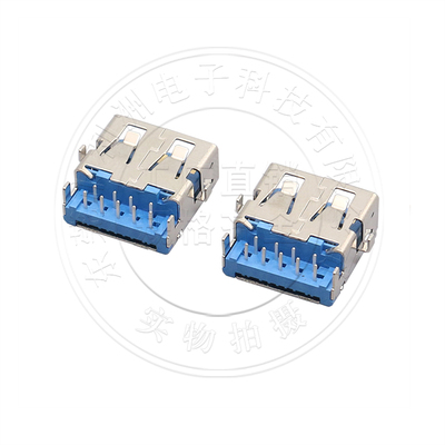 USB连接器USB3.0 AF母座2.86沉板式双排插脚蓝胶高速传输接口插座
