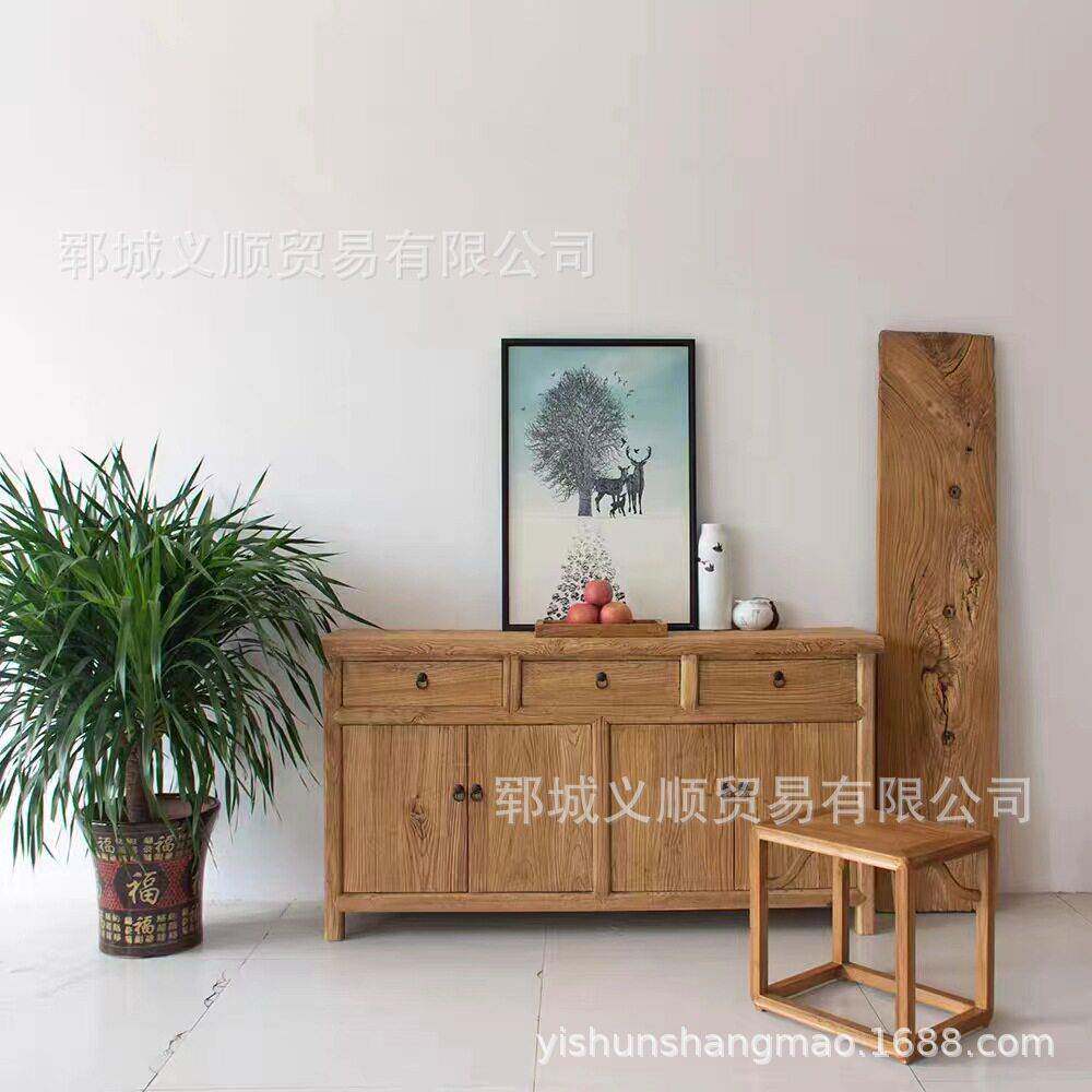 原生态风化门板餐边柜简约复古玄关柜新中式老榆木门厅储物柜鞋柜