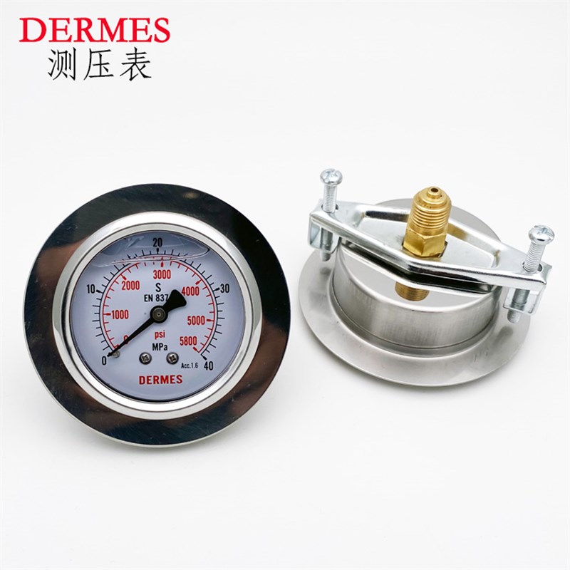 DERMES耐震压力表0-40MPa接口G1/4含固定支架5800psi挖掘机液压表