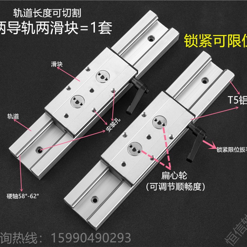直线导轨 滑台滑块 内置双轴心导轨方型铝材滚轮轴承 工业轨道SGR