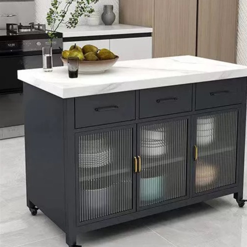 中岛台餐桌一体可移动家用大理石餐边柜轻奢开放式厨房中岛台高端