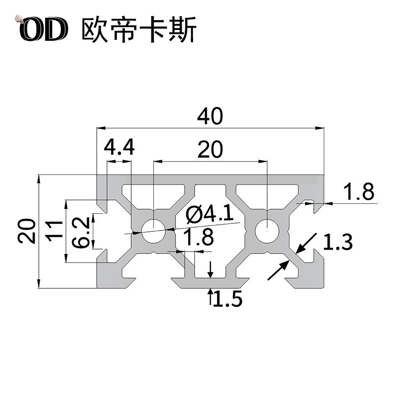 工业铝型材2040V槽单面封槽20*40V-slot黑色3D打印机铝型材2040N1