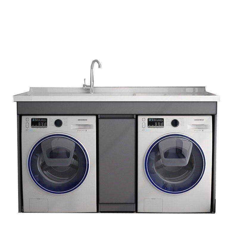 双机位洗衣柜烘干机组合带搓板洗衣池滚筒保护罩太空铝一体柜阳台