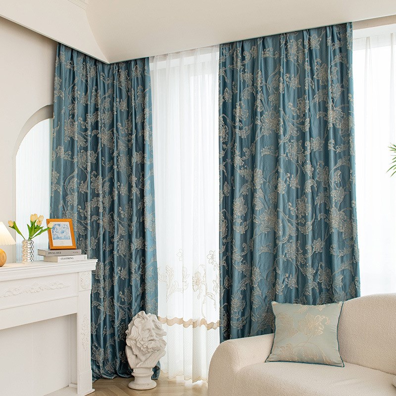 柯桥窗帘成品有光泽客厅卧室高精密提花窗帘轻奢欧式古典窗帘