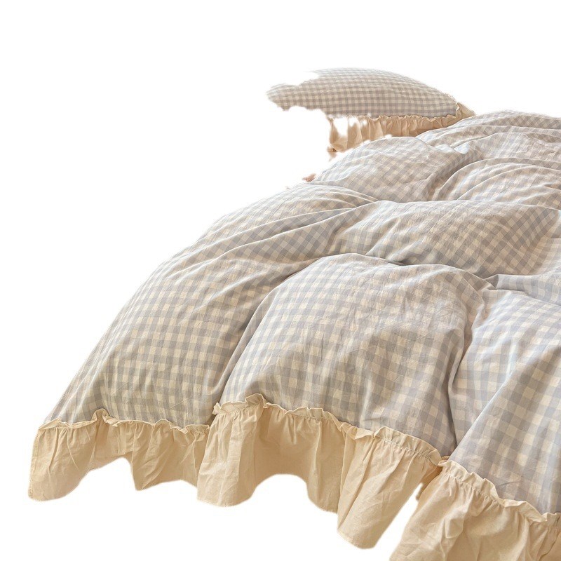 韩系少女心四件套2024新款纤维水洗被套床单人宿舍床上三件套花边