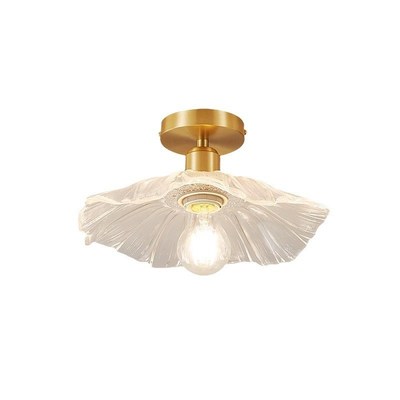 全铜荷叶玄关灯轻奢玻璃简约过道走廊灯日式创意个性复古阳台灯具