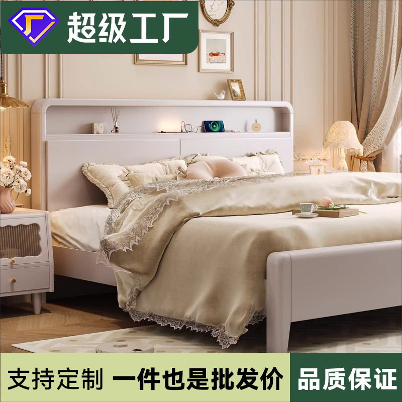 轻法式奶油风实木储物床