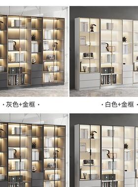 书示带玻璃门展酒柜轻定制家用客奢厅一体柜整墙到顶书EAI架实木