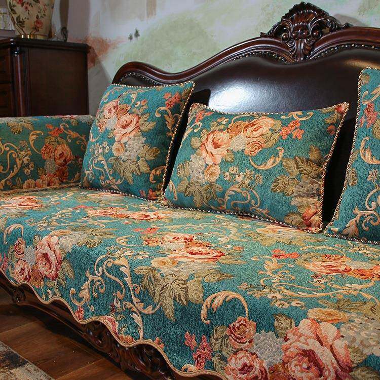欧式套发垫夏季复古美式F96795TH皮沙发罩华防滑感奢坐垫盖布沙雪