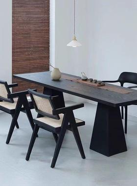 创意实黑木桌现代白FQT蜡办餐公简桌约色工作台长方形茶桌客厅长