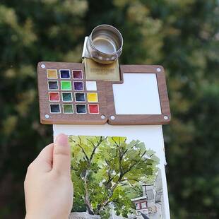 明克迷你便携水彩装颜料套随身携旅行写生画画带胡桃木史760颜料