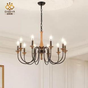 迪格美式复古实木客厅吊灯创意雅性卧室餐民宿蜡厅烛LE733个D灯具