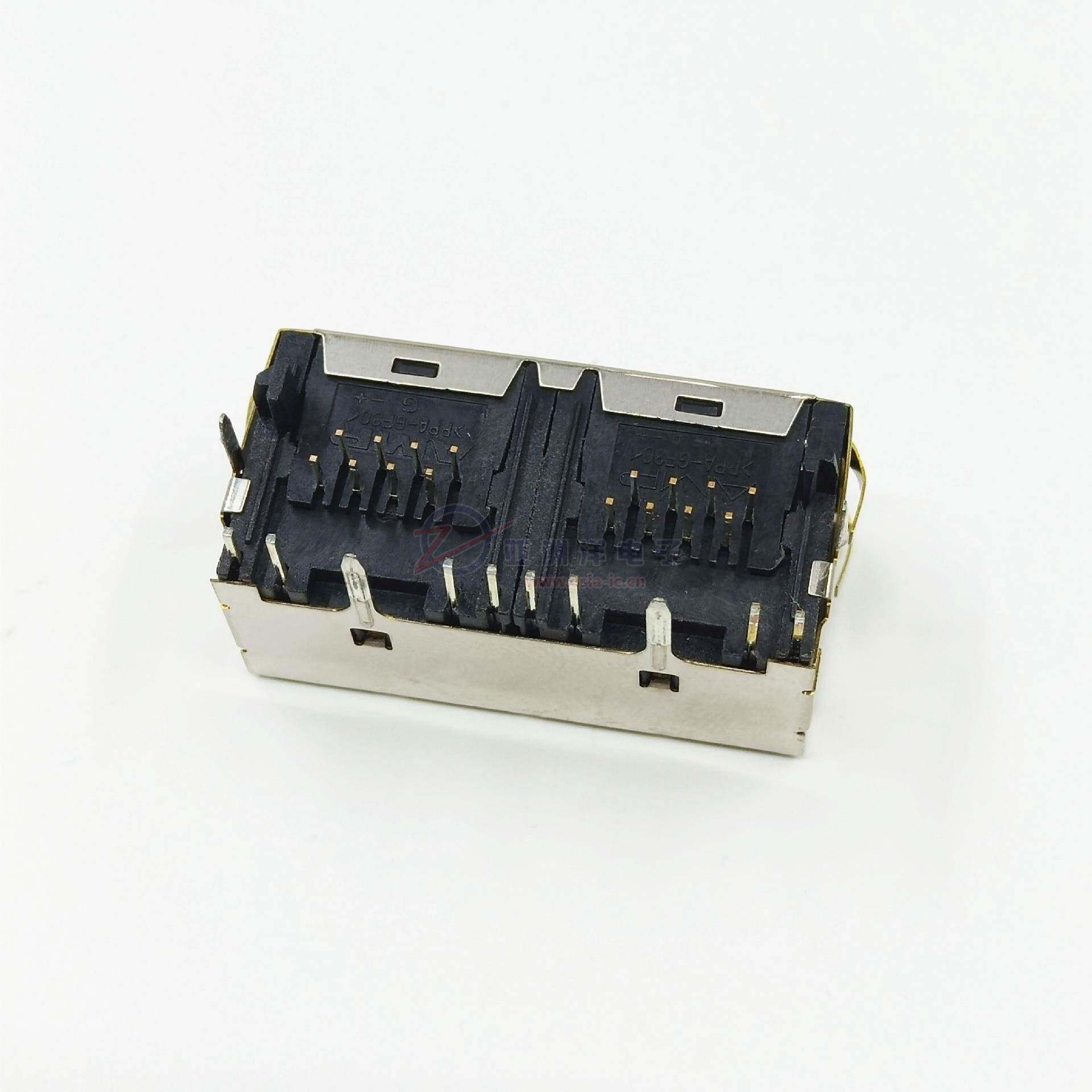 611633-网口连接器TERJ451*2双EUW口网络5接口1以太网带屏蔽黄绿