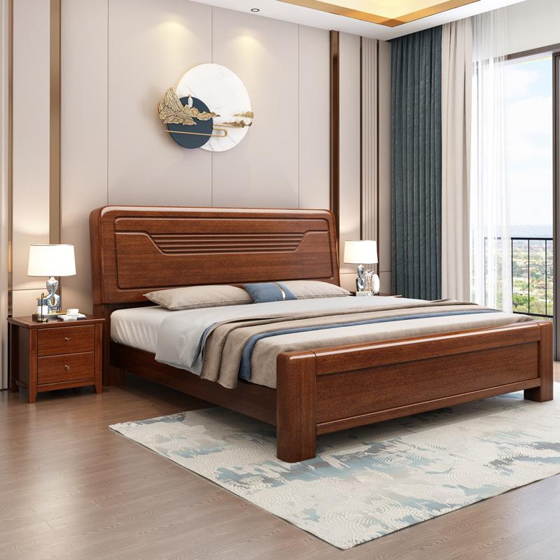 现代中UXJ床式胡桃木床家室用主轻卧实木双人厂家直销简约奢风格