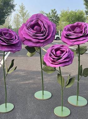 婚庆巨WLL型立体玫瑰纸花道艺婚礼大玫瑰美陈摆具红件网橱窗