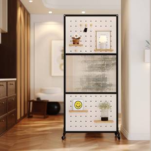 铝型厅材客985玄关隔断遮挡办公议室屏可移动带轮洞风洞板置物会