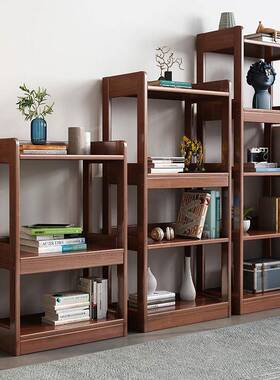 全实木书架落靠地置物架客小型收纳儿卧室66987简易架子墙厅多层