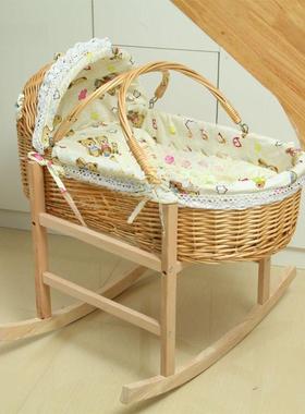 竹编摇篮床藤婴娃可摇晃编车载便携MDW儿实木床老式手动哄安抚摇