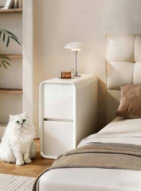 ?烤极窄床头柜实木小型家用卧室床20cm窄边柜轻BC56烤漆夹漆奢感