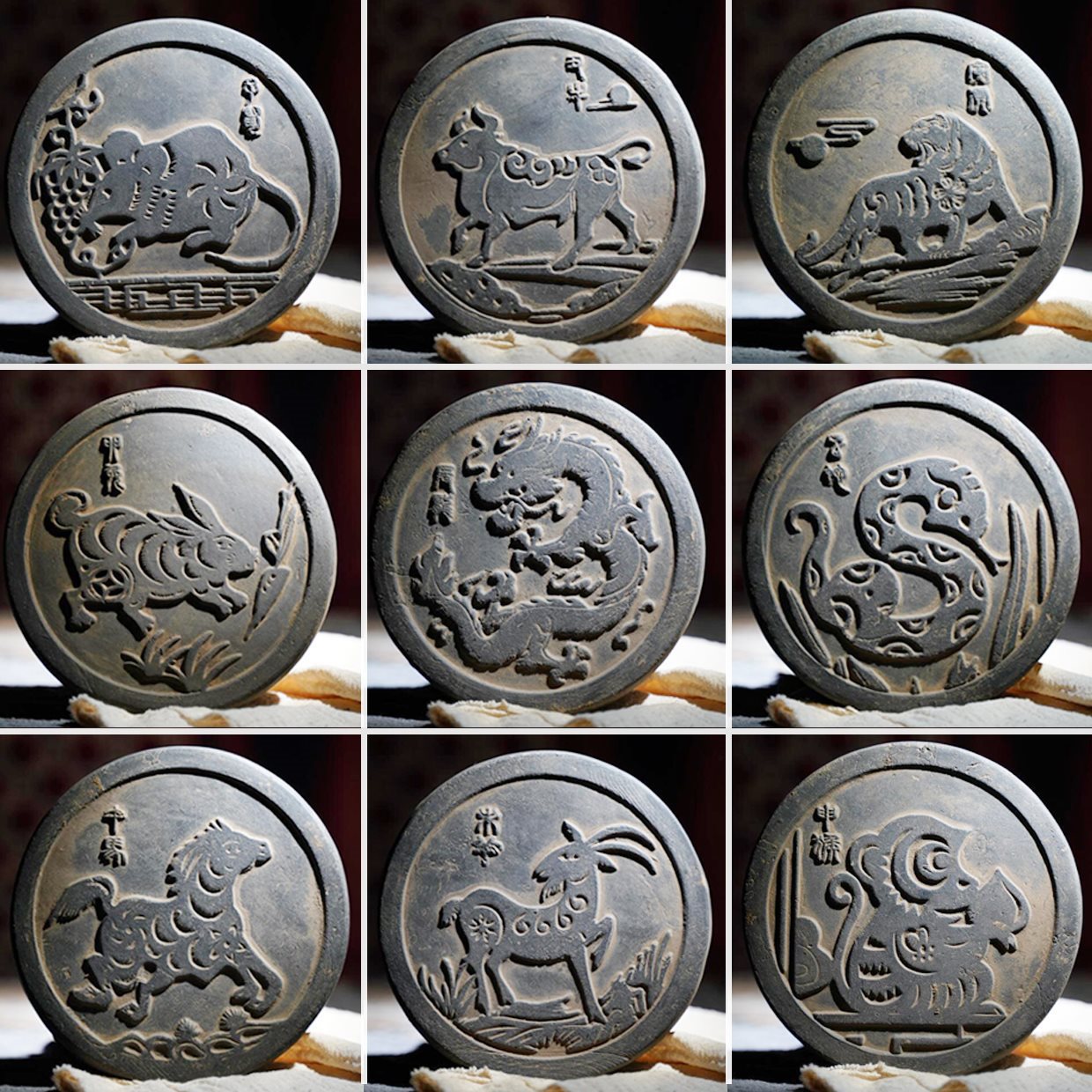 龙年十二生肖仿古建筑瓦当秦汉砖拓印传拓片研学工具模板书房摆件