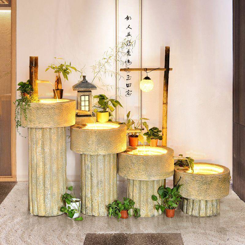 庭院花园水摆件日式石磨水系景观小户院无品牌/别室墅内外流造景