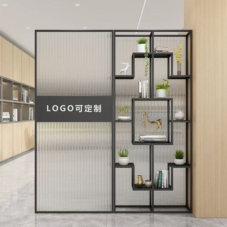 办公室屏风隔断玻璃铁艺公司商用置物架可移动背景落地形象墙简约