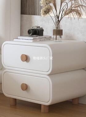 奶油风床头柜实卧室木皮质床边柜简代装约现极简易免安小WNX型收