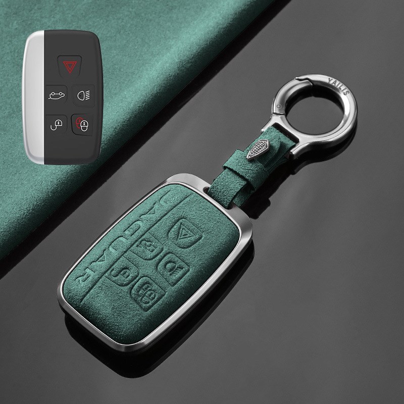 适用捷豹XEL车钥匙套XFL I-PACE E-PACE F-TYPE翻毛皮钥匙包壳扣