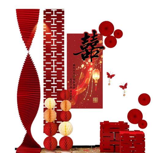 婚房布置结婚新房方客厅沙发背景墙装饰婚礼女方卧室拉花套装