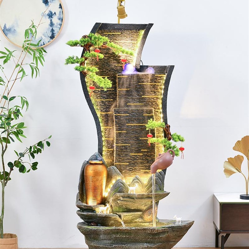 新中式庭院水幕墙假山流水循环喷泉别墅客厅入户屏风装饰摆放摆件