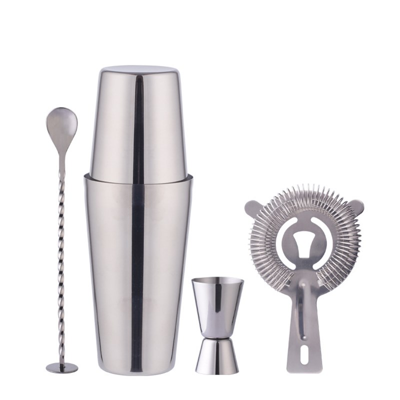 创立酒吧工具4件套波士顿雪克杯套装750ml不锈钢鸡尾酒调酒器组合