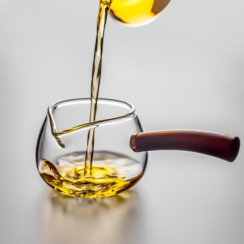 禾阳 玻璃公道杯侧把木把分茶公杯茶漏 倒茶器加厚大茶海耐热家用