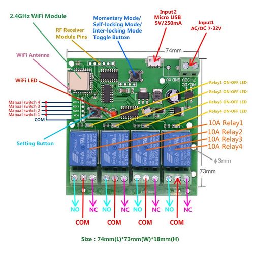 易微联4路智能开关继电器模块alexa语音遥控 DC5-32V  AC80-265V