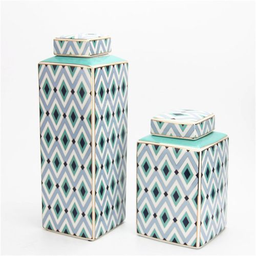 美式陶瓷圆柱罐收纳罐密封罐粉盒纯手工酒店工艺摆件瓷器花插瓷器