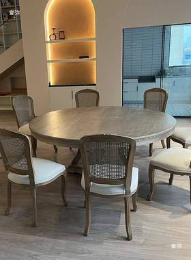 式复古实木雕花餐椅包中古藤网靠皮KWC革棉麻软坐垫设计师背复欧