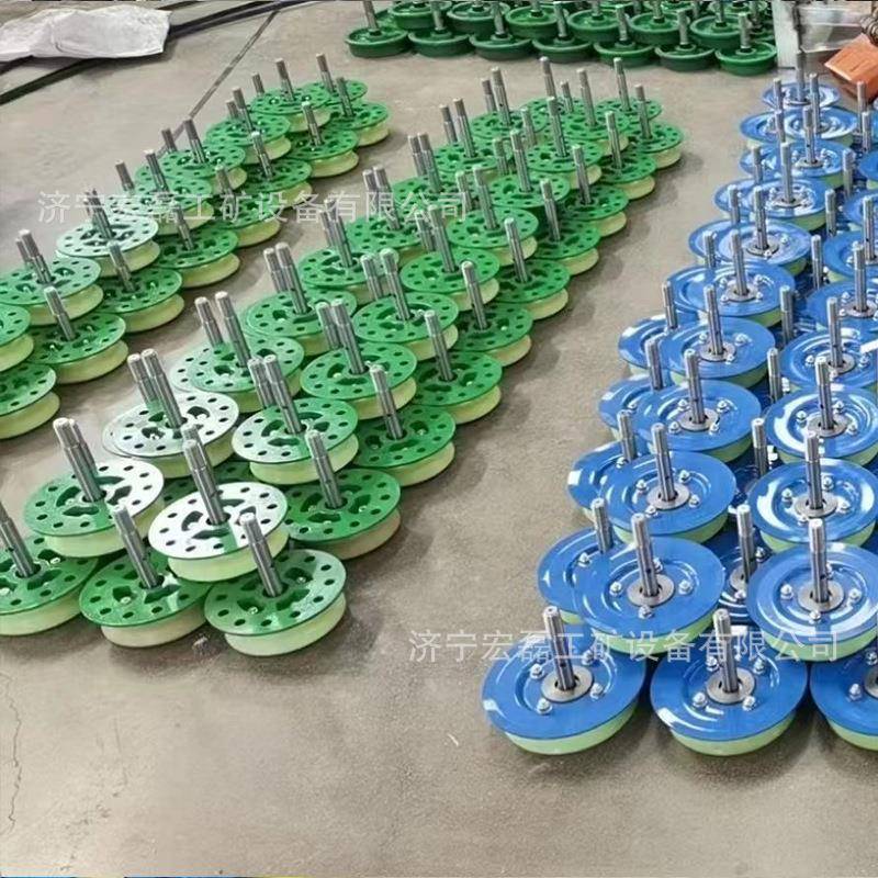 猴车托绳轮矿山索道双压绳轮聚UDV氨酯抗材托质电乘人装静置单托