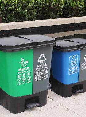 9WOR苏州垃圾分类房垃圾桶家用商干湿脚踏用F76MJ599大厨带号盖垃